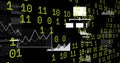 Image of binary coding data processing and statistics over black background Royalty Free Stock Photo
