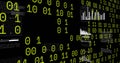 Image of binary coding data processing and statistics over black background Royalty Free Stock Photo