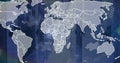 Image of binary coding data processing and world map over computer servers Royalty Free Stock Photo