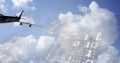Image of binary coding digital data processing over plane and clouds Royalty Free Stock Photo