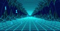 Image of binary coding and digital tunnel over circles Royalty Free Stock Photo