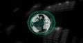 Image of binary coding and network of connections over spinning globe against black background Royalty Free Stock Photo