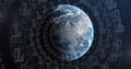 Image of binary coding numbers changing over globe Royalty Free Stock Photo