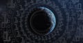 Image of binary coding numbers changing over globe Royalty Free Stock Photo