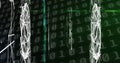 Image of binary coding numbers changing over networks of connections Royalty Free Stock Photo