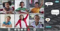 Image of binary coding over diverse group of schoolchildren having school image call Royalty Free Stock Photo