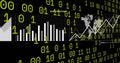 Image of binary coding over statistical data processing against black background Royalty Free Stock Photo