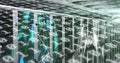Image of binary coding over tech room with computer servers Royalty Free Stock Photo