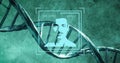 Image of biometric photo over dna strand spinning Royalty Free Stock Photo
