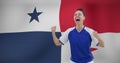 Image of biracial female soccer player over flag of panama