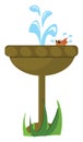 Image of bird bathing in fountain, vector or color illustration
