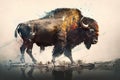 Image of a bison that stands gracefully of the forest. Wild animal. illustration, generative AI Royalty Free Stock Photo