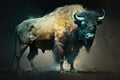 Image of a bison that stands gracefully of the forest. Wild animal. illustration, generative AI Royalty Free Stock Photo