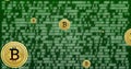 Image of bitcoin currency icons financial data processing over binary coding Royalty Free Stock Photo