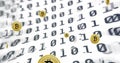 Image of bitcoin currency icons financial data processing over binary coding Royalty Free Stock Photo