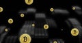 Image of bitcoin currency icons financial data processing over binary coding Royalty Free Stock Photo