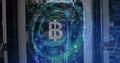 Image of bitcoin symbol on rotating safe lock over data processing and computer server Royalty Free Stock Photo