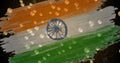 Image of bitcoin symbols flowing over flag of india in background