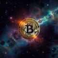 image of bitcoin wallpaper in cosmos background Royalty Free Stock Photo