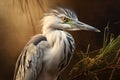 Image of black crowned night heron in the fertile forest. Wildlife Animals. bird. Illustration, Generative AI