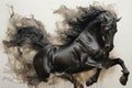 Image of black horse running, Wildlife Animals., Generative AI, Illustration Royalty Free Stock Photo