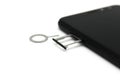 Image of a black mobile phone with two SIM card slots Royalty Free Stock Photo