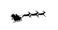 Image of black silhouette of santa claus in sleigh being pulled by reindeer on white background Royalty Free Stock Photo