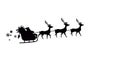 Image of black silhouette of santa claus in sleigh being pulled by reindeer on white background Royalty Free Stock Photo