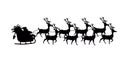 Image of black silhouette of santa claus in sleigh being pulled by reindeer on white background Royalty Free Stock Photo