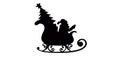 Image of black silhouette of santa claus in sleigh with christmas tree on white background Royalty Free Stock Photo