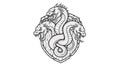 three headed dragon emblem detailed line art Royalty Free Stock Photo