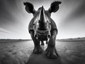 Black and White portrait of a Rhino