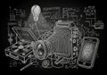 Image blends elements of technology from different eras, symbolizi Royalty Free Stock Photo