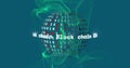 Image of block chain text, binary coding data processing over globe Royalty Free Stock Photo
