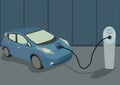 The Image of Blue Electrocar on Charging Royalty Free Stock Photo