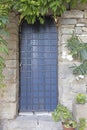 Image of a blue entrance door to a residential building with an antique faÃÂ§ade Royalty Free Stock Photo