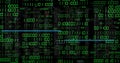 Image of blue lines and binary processing over text data on black background