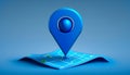 An image of blue map marker on blue background. Generative AI Royalty Free Stock Photo