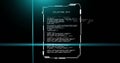 Image of blue scanner beams over data file processing on black background