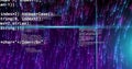 Image of blue scanner beams over processing data and blue and pink light trails