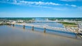 Blue sky over Ohio River two shores and four bridges aerial outside Louisville KY Royalty Free Stock Photo