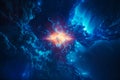 An image of blue space with an explosion in the middle. Generative AI Royalty Free Stock Photo
