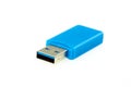 Image of blue USB flash drive isolated on white background. Computer hardware Royalty Free Stock Photo