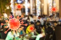 Image blurred and covid graphics Concept Coronavirus Covid spread in restaurants in crowded pubs significant risks of transmission
