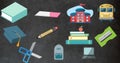 Image of board over school items icons Royalty Free Stock Photo