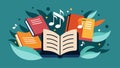 An image of a books and music notes coming together symbolizing the fusion of powerful words and beautiful melodies in Royalty Free Stock Photo