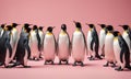 group penguins standing in row