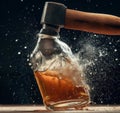 this is an image of a bottle of alcohol being hit by a baseball bat Royalty Free Stock Photo