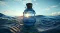 image of a bottle that floats tilted in the sea and shaken Royalty Free Stock Photo