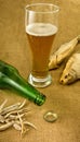 Image of the bottle, a glass of beer and dry fish closeup Royalty Free Stock Photo